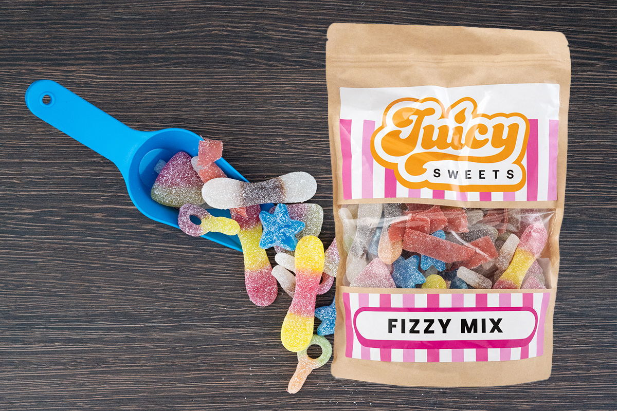 Juicy Sweets Fizzy Mix bag with sour and fizzy sweets