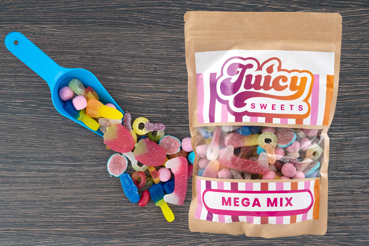 Juicy Sweets Mega Mix bag with assorted pick and mix sweets