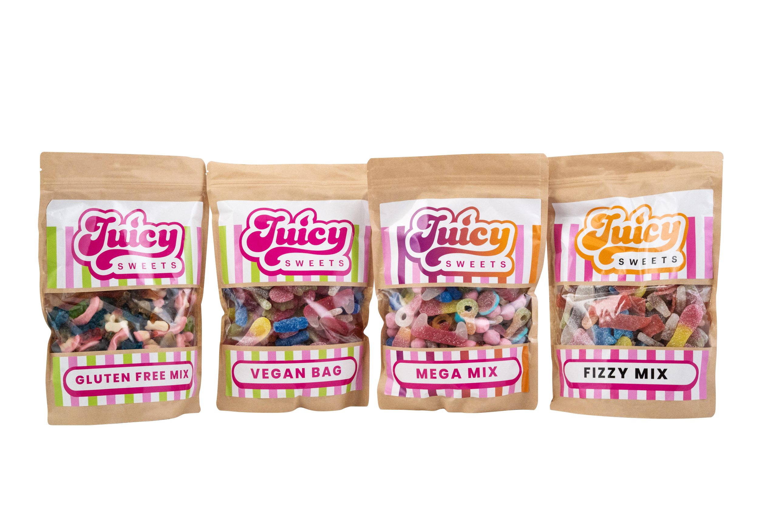 All four Juicy Sweets bags lined up